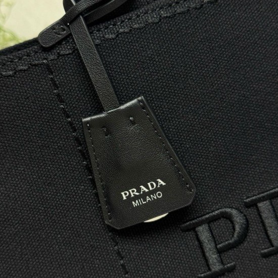 Replica di lusso Borse tote Prada Jardinière extra large in tela di cotone Nero Imitazioni Cloni Borse tote Prada Jardinière extra large in tela di cotone Nero firmate