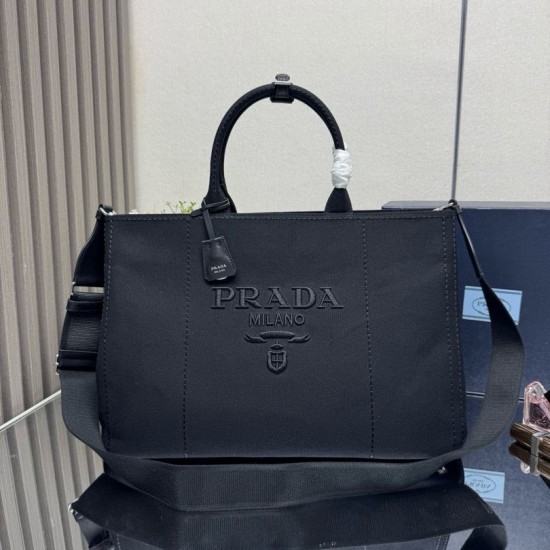 Replica di lusso Borse tote Prada Jardinière extra large in tela di cotone Nero Imitazioni Cloni Borse tote Prada Jardinière extra large in tela di cotone Nero firmate