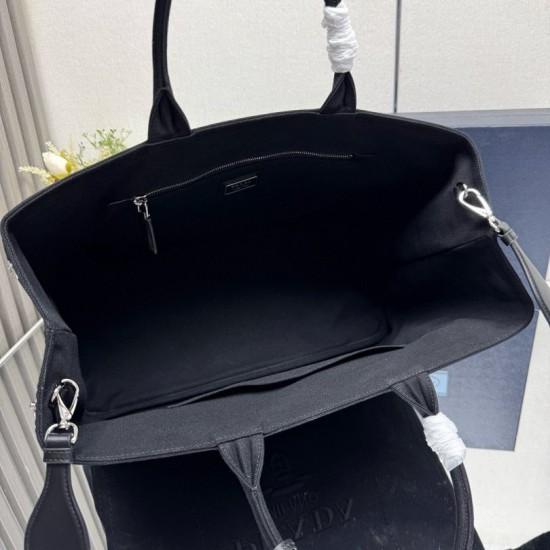 Replica di lusso Borse tote Prada Jardinière extra large in tela di cotone Nero Imitazioni Cloni Borse tote Prada Jardinière extra large in tela di cotone Nero firmate