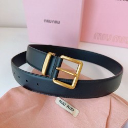 Replica di lusso Pari Cintura con fibbia color oro Miu Miu 35mm Nero Imitazioni Cloni Pari replica Cintura con fibbia color oro Miu Miu 35mm Nero firmate