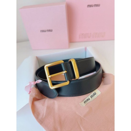 Replica di lusso Pari Cintura con fibbia color oro Miu Miu 35mm Nero Imitazioni Cloni Pari replica Cintura con fibbia color oro Miu Miu 35mm Nero firmate
