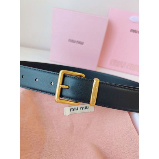 Replica di lusso Pari Cintura con fibbia color oro Miu Miu 35mm Nero Imitazioni Cloni Pari replica Cintura con fibbia color oro Miu Miu 35mm Nero firmate