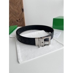 Cintura Intreccio Intreccio Reversibile Check Da Uomo Bottega Veneta Nero Argento