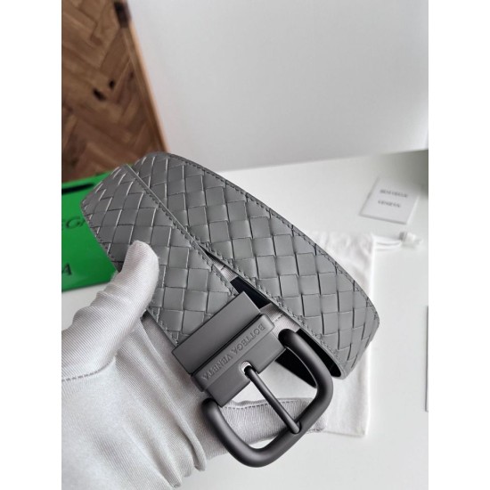 Replica di lusso Alta gamma Cintura reversibile da uomo Bottega Veneta Intreccio Grigio Imitazioni Cloni Alta gamma replica Cintura reversibile da uomo Bottega Veneta Intreccio Grigio firmate
