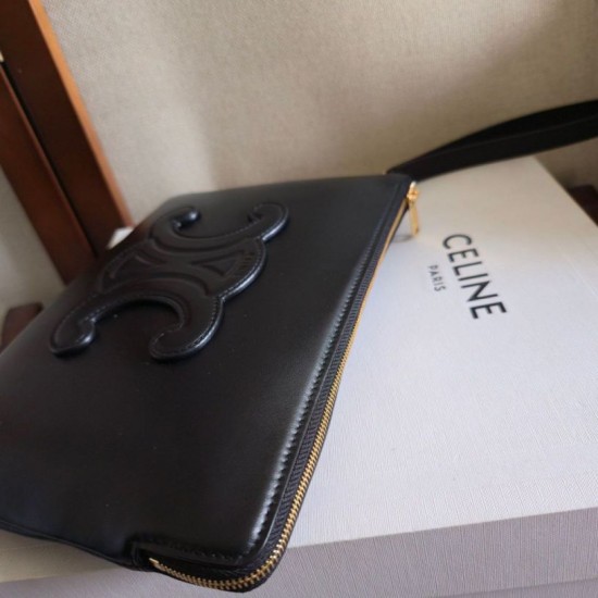 Replica di lusso Piccola pochette Celine con tracolla pelle di vitello liscia Nero Imitazioni Cloni Piccola pochette Celine con tracolla pelle di vitello liscia Nero firmate