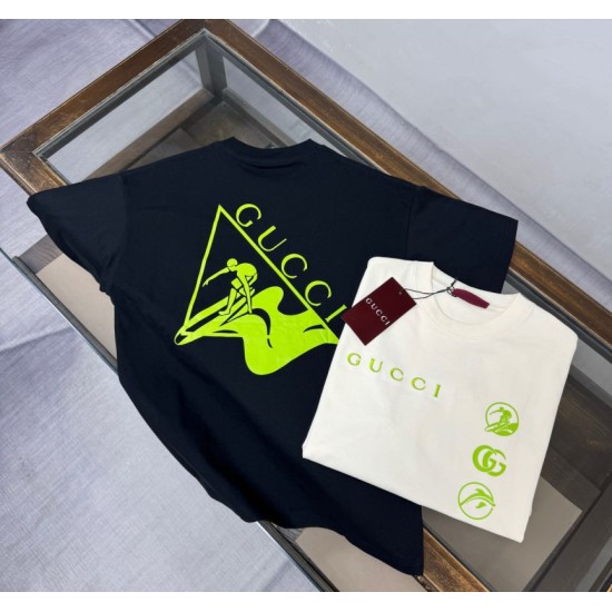 Replica di lusso Maglietta girocollo Gucci unisex nera/albicocca 01 Imitazioni Cloni Maglietta girocollo Gucci unisex nera/albicocca 01 firmate