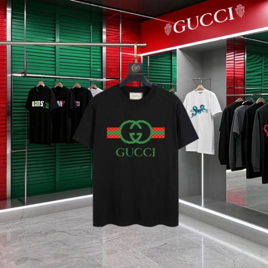 Replica di lusso Maglietta girocollo Gucci unisex nera/albicocca 05 Imitazioni Cloni Maglietta girocollo Gucci unisex nera/albicocca 05 firmate