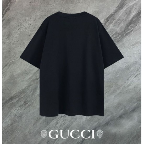 Replica di lusso Maglietta girocollo Gucci unisex nera/albicocca 08 Imitazioni Cloni Maglietta girocollo Gucci unisex nera/albicocca 08 firmate