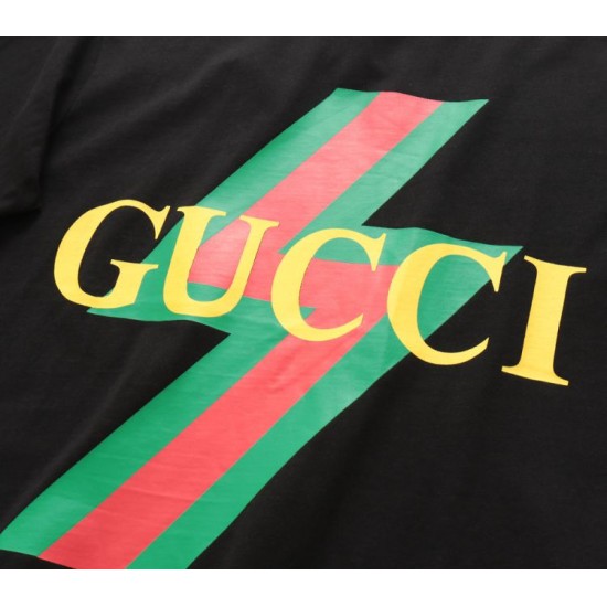 Replica di lusso Maglietta girocollo Gucci unisex nera/albicocca 11 Imitazioni Cloni Maglietta girocollo Gucci unisex nera/albicocca 11 firmate