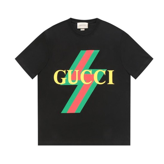 Replica di lusso Maglietta girocollo Gucci unisex nera/albicocca 11 Imitazioni Cloni Maglietta girocollo Gucci unisex nera/albicocca 11 firmate