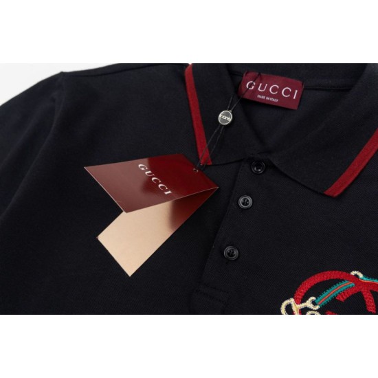 Replica di lusso Polo Gucci con ricamo a doppia GG e morsetto 01 Imitazioni Cloni Polo Gucci con ricamo a doppia GG e morsetto 01 firmate
