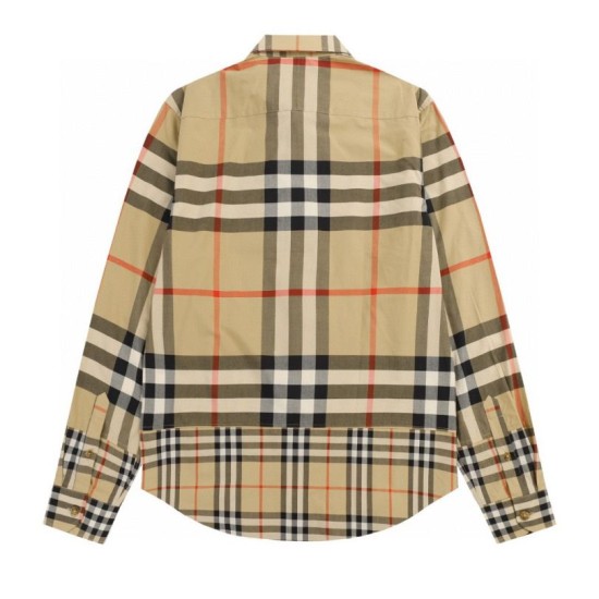Replica di lusso Camicia Burberry a maniche lunghe con patchwork scozzese Imitazioni Cloni Camicia Burberry a maniche lunghe con patchwork scozzese firmate