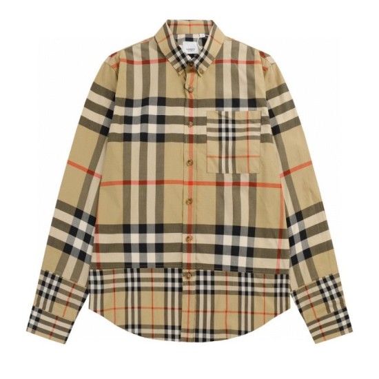 Replica di lusso Camicia Burberry a maniche lunghe con patchwork scozzese Imitazioni Cloni Camicia Burberry a maniche lunghe con patchwork scozzese firmate