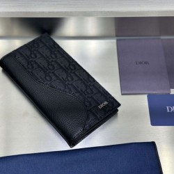 Replica Borse Dettagli perfetti Portafoglio verticale lungo da uomo Dior Saddle jacquard obliquo nero firmate