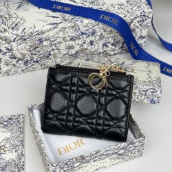 Replica di lusso Borse Portacarte Lady Dior con patta e l'iconica impuntura Cannage Nero Imitazioni Replica Borse Portacarte Lady Dior con patta e l'iconica impuntura Cannage Nero firmate