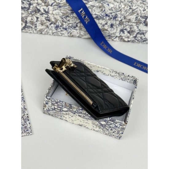 Replica di lusso Borse Portacarte Lady Dior con patta e l'iconica impuntura Cannage Nero Imitazioni Replica Borse Portacarte Lady Dior con patta e l'iconica impuntura Cannage Nero firmate