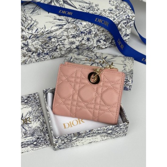 Cloni Portafoglio Dior Caro Dahlia in morbida pelle di vitello cannage Rosa firmate