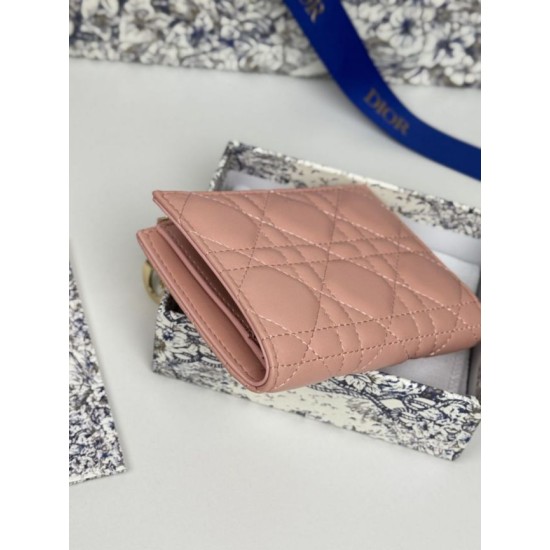 Cloni Portafoglio Dior Caro Dahlia in morbida pelle di vitello cannage Rosa firmate