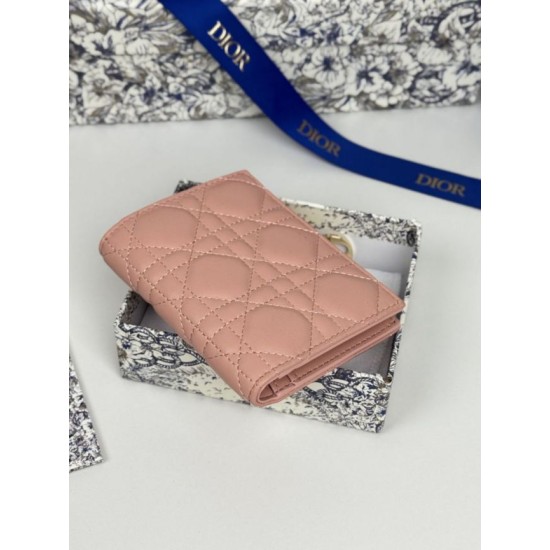 Cloni Portafoglio Dior Caro Dahlia in morbida pelle di vitello cannage Rosa firmate