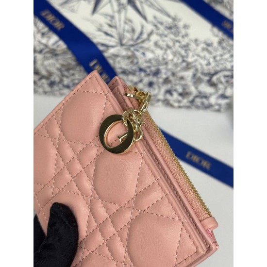 Cloni Portafoglio Dior Caro Dahlia in morbida pelle di vitello cannage Rosa firmate