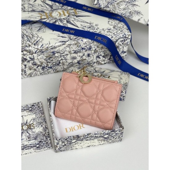 Cloni Portafoglio Dior Caro Dahlia in morbida pelle di vitello cannage Rosa firmate