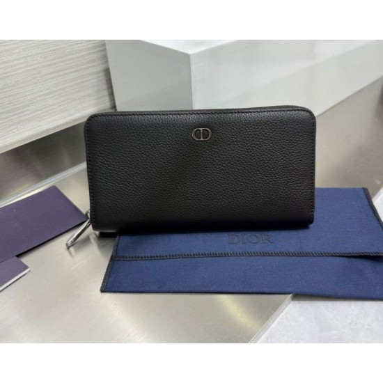 Replica di lusso Alta gamma Portafoglio lungo con cerniera Dior CD Icon in pelle di vitello martellata nera Imitazioni Cloni Alta gamma replica Portafoglio lungo con cerniera Dior CD Icon in pelle di vitello martellata nera firmate