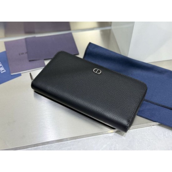 Replica di lusso Alta gamma Portafoglio lungo con cerniera Dior CD Icon in pelle di vitello martellata nera Imitazioni Cloni Alta gamma replica Portafoglio lungo con cerniera Dior CD Icon in pelle di vitello martellata nera firmate