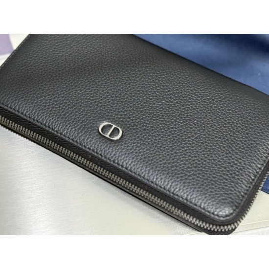 Replica di lusso Alta gamma Portafoglio lungo con cerniera Dior CD Icon in pelle di vitello martellata nera Imitazioni Cloni Alta gamma replica Portafoglio lungo con cerniera Dior CD Icon in pelle di vitello martellata nera firmate