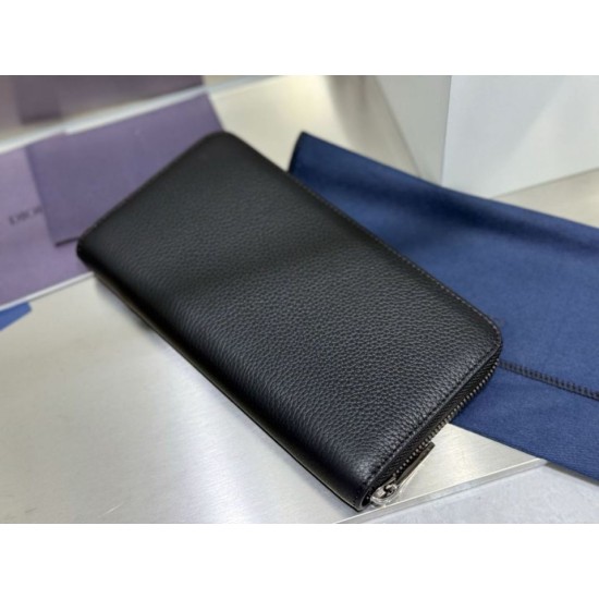 Replica di lusso Alta gamma Portafoglio lungo con cerniera Dior CD Icon in pelle di vitello martellata nera Imitazioni Cloni Alta gamma replica Portafoglio lungo con cerniera Dior CD Icon in pelle di vitello martellata nera firmate