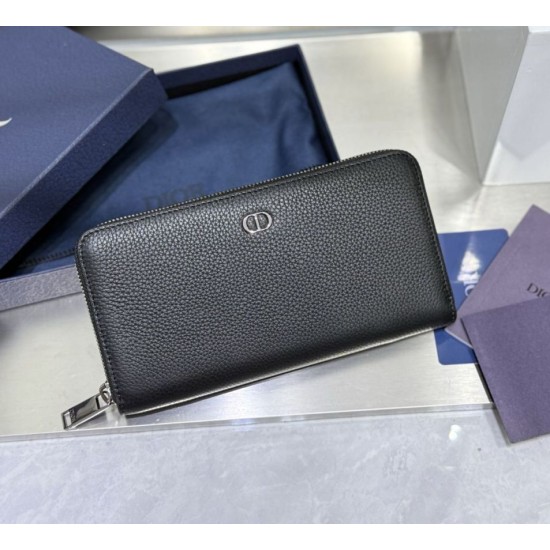 Replica di lusso Alta gamma Portafoglio lungo con cerniera Dior CD Icon in pelle di vitello martellata nera Imitazioni Cloni Alta gamma replica Portafoglio lungo con cerniera Dior CD Icon in pelle di vitello martellata nera firmate