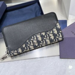 Replica Borse Portafoglio lungo con cerniera Dior Saddle jacquard Oblique Dior beige/nero firmate