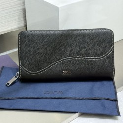 Replica di lusso Pari Portafoglio lungo Dior Saddle con cerniera pelle di vitello martellata nera Imitazioni Cloni Pari replica Portafoglio lungo Dior Saddle con cerniera pelle di vitello martellata nera firmate