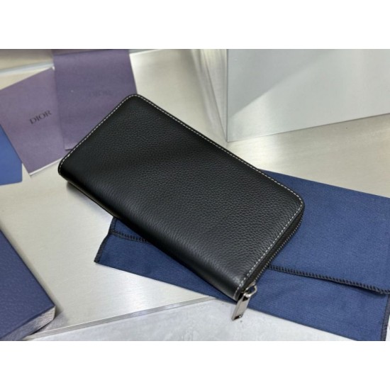 Replica di lusso Pari Portafoglio lungo Dior Saddle con cerniera pelle di vitello martellata nera Imitazioni Cloni Pari replica Portafoglio lungo Dior Saddle con cerniera pelle di vitello martellata nera firmate