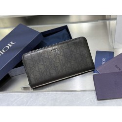 Portafoglio lungo con cerniera Dior jacquard obliquo nero
