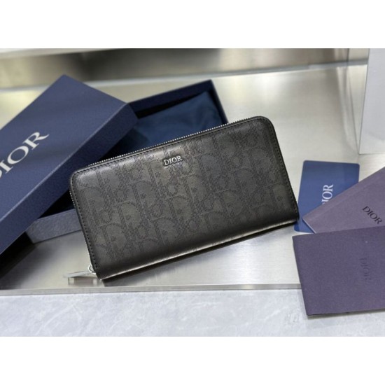 Replica di lusso Portafoglio lungo con cerniera Dior jacquard obliquo nero Imitazioni Cloni Portafoglio lungo con cerniera Dior jacquard obliquo nero firmate