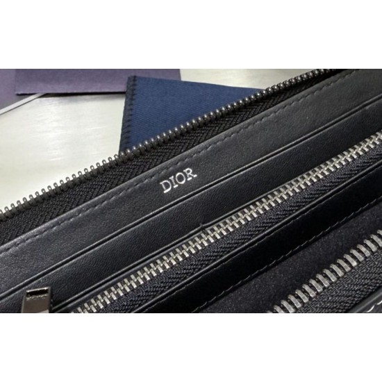 Replica di lusso Portafoglio lungo con cerniera Dior jacquard obliquo nero Imitazioni Cloni Portafoglio lungo con cerniera Dior jacquard obliquo nero firmate