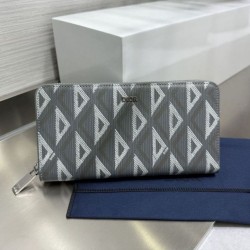 Replica di lusso Alta gamma Portafoglio lungo con cerniera Dior in tela rivestita di diamanti grigio Imitazioni Cloni Alta gamma replica Portafoglio lungo con cerniera Dior in tela rivestita di diamanti grigio firmate