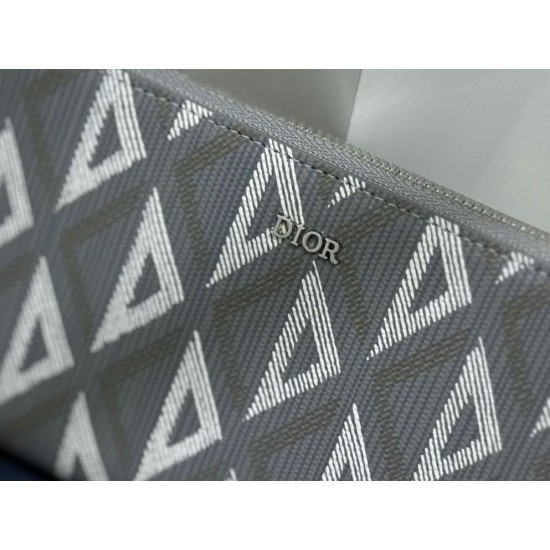 Cloni Alta gamma replica Portafoglio lungo con cerniera Dior in tela rivestita di diamanti grigio firmate