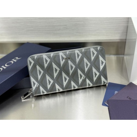 Cloni Alta gamma replica Portafoglio lungo con cerniera Dior in tela rivestita di diamanti grigio firmate