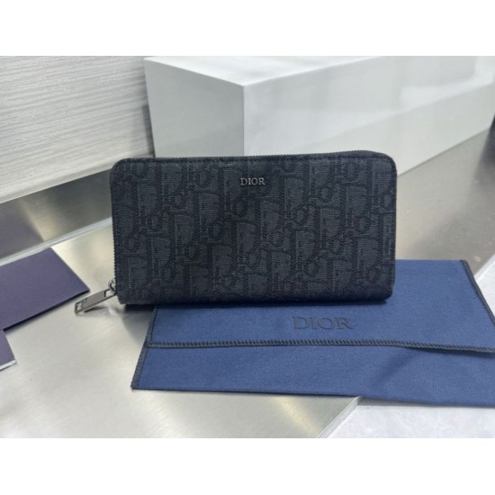 Replica di lusso Pari Dettagli perfetti Portafoglio lungo con cerniera Dior jacquard obliquo nero Imitazioni Cloni Pari replica Dettagli perfetti Portafoglio lungo con cerniera Dior jacquard obliquo nero firmate