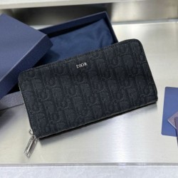 Cloni Pari replica Dettagli perfetti Portafoglio lungo con cerniera Dior jacquard obliquo nero firmate