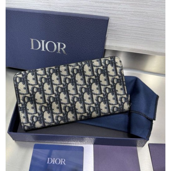 Replica di lusso Portafoglio lungo con cerniera Dior jacquard obliquo beige/nero Imitazioni Cloni Portafoglio lungo con cerniera Dior jacquard obliquo beige/nero firmate