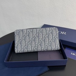Portafoglio lungo con zip Dior Saddle tela jacquard Oblique grigia Portafoglio lungo con zip Dior Saddle tela jacquard Oblique grigia