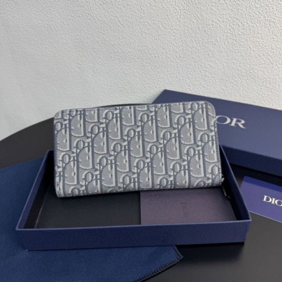 Replica di lusso Alta gamma Portafoglio lungo con zip Dior Saddle tela jacquard Oblique grigia Imitazioni Cloni Alta gamma replica Portafoglio lungo con zip Dior Saddle tela jacquard Oblique grigia firmate