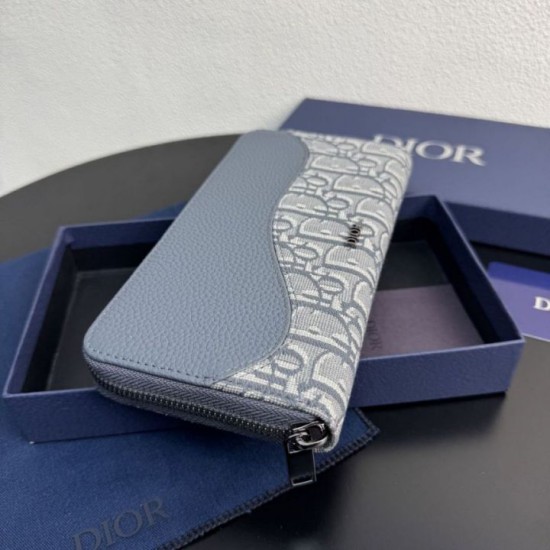 Replica di lusso Alta gamma Portafoglio lungo con zip Dior Saddle tela jacquard Oblique grigia Imitazioni Cloni Alta gamma replica Portafoglio lungo con zip Dior Saddle tela jacquard Oblique grigia firmate