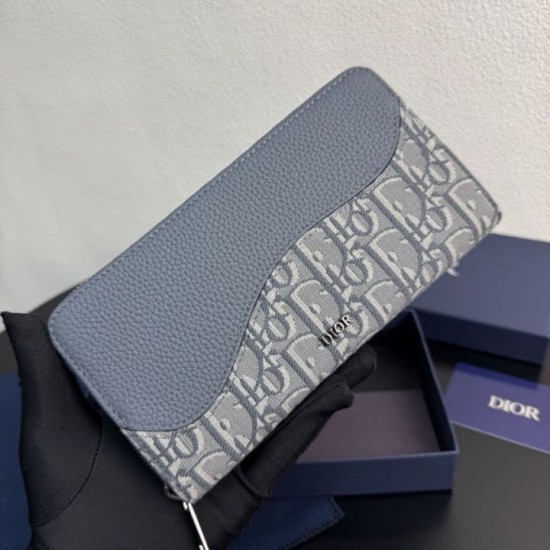 Replica di lusso Alta gamma Portafoglio lungo con zip Dior Saddle tela jacquard Oblique grigia Imitazioni Cloni Alta gamma replica Portafoglio lungo con zip Dior Saddle tela jacquard Oblique grigia firmate