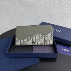di alta qualit&agrave; Portafoglio lungo con zip Dior Saddle tela jacquard Oblique