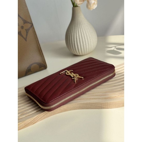 Replica di lusso Pari Portafoglio YSL Saint Laurent Monogram Continental con cerniera Maroon Imitazioni Cloni Pari replica Portafoglio YSL Saint Laurent Monogram Continental con cerniera Maroon firmate