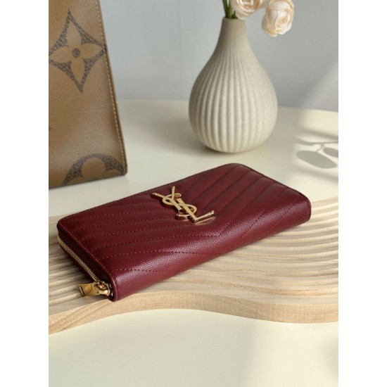 Replica di lusso Pari Portafoglio YSL Saint Laurent Monogram Continental con cerniera Maroon Imitazioni Cloni Pari replica Portafoglio YSL Saint Laurent Monogram Continental con cerniera Maroon firmate