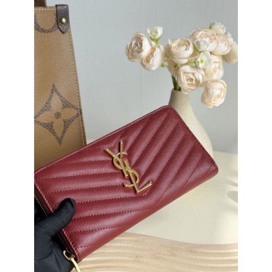 Replica di lusso Pari Portafoglio YSL Saint Laurent Monogram Continental con cerniera Maroon Imitazioni Cloni Pari replica Portafoglio YSL Saint Laurent Monogram Continental con cerniera Maroon firmate